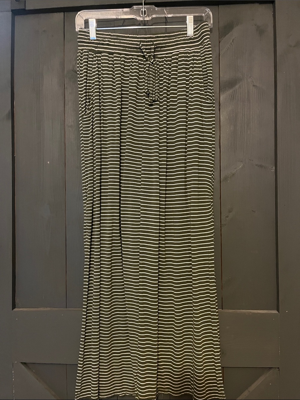 Simply Styled Olive & White Striped Maxi Skirt with Drawstring